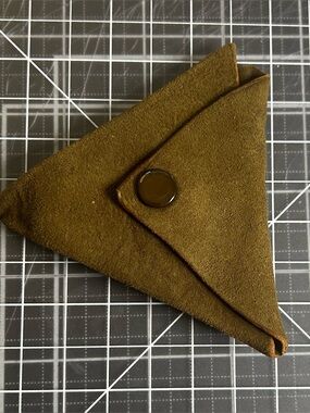 Vintage Handmade Suede Triangular Coin Pouch with Snap Button Closure